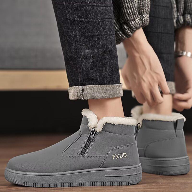 Sněhule pro muže Zimní s integrovanou kožešinou Vodotěsné a protiskluzové s tlustým fleecem Jednonohé vysoké bavlněné boty Teplé bavlněné boty