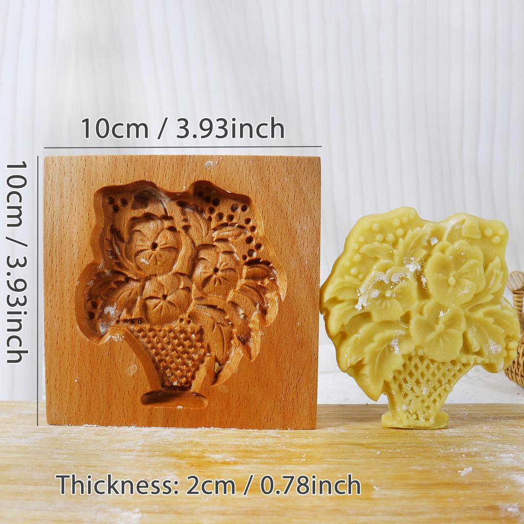 1PC Wooden Cookie Molds with Rose Flower Patterns, 3D DIY Carved Embossed Cookie Cutter Moulds for Baking, Fondant Cake Biscuit
