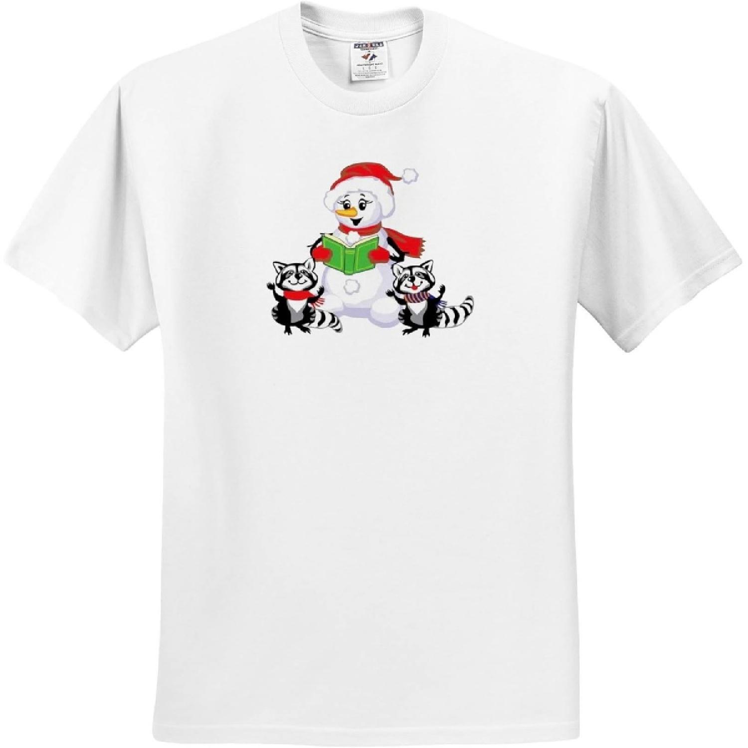 3dRose, Raccoons and Snowman Singing Christmas Carols, T-Shirt S