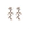 High-End Silver Needle French Pearl Flower Drop Earrings with Fashionable Leaf Design
