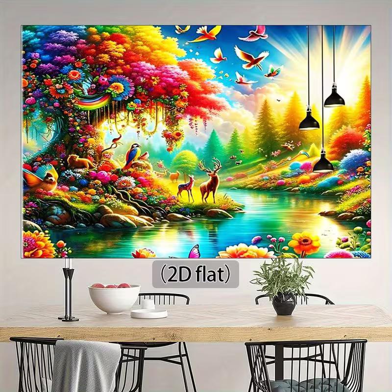 

2D Fairy Tale Backdrop, Vibrant Forest with Rainbow Tree and Wildlife Background for Photoshoot 47.2x31.5inch/120*80cm