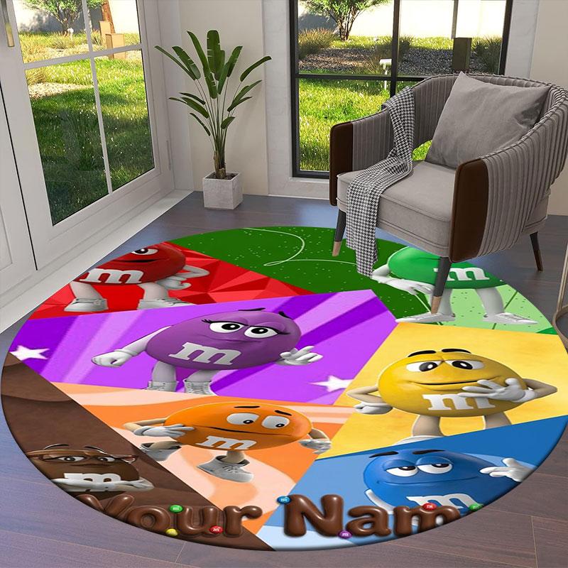 M&M's Custom Name Round Area Rug,Carpet Rug for Living Room Bedroom Sofa Playroom Decor,Non-slip Floor Mat