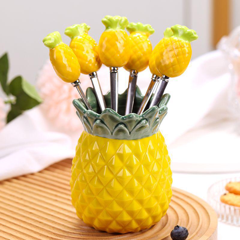 Elegant Stainless Steel & Ceramic Fruit Fork Set