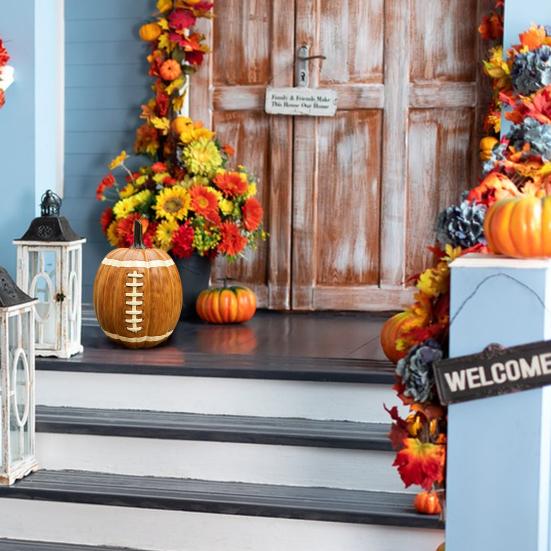 Football Pumpkin Ornament Resin Handmade Halloween Figurine Fall Football Halloween Event Decoration