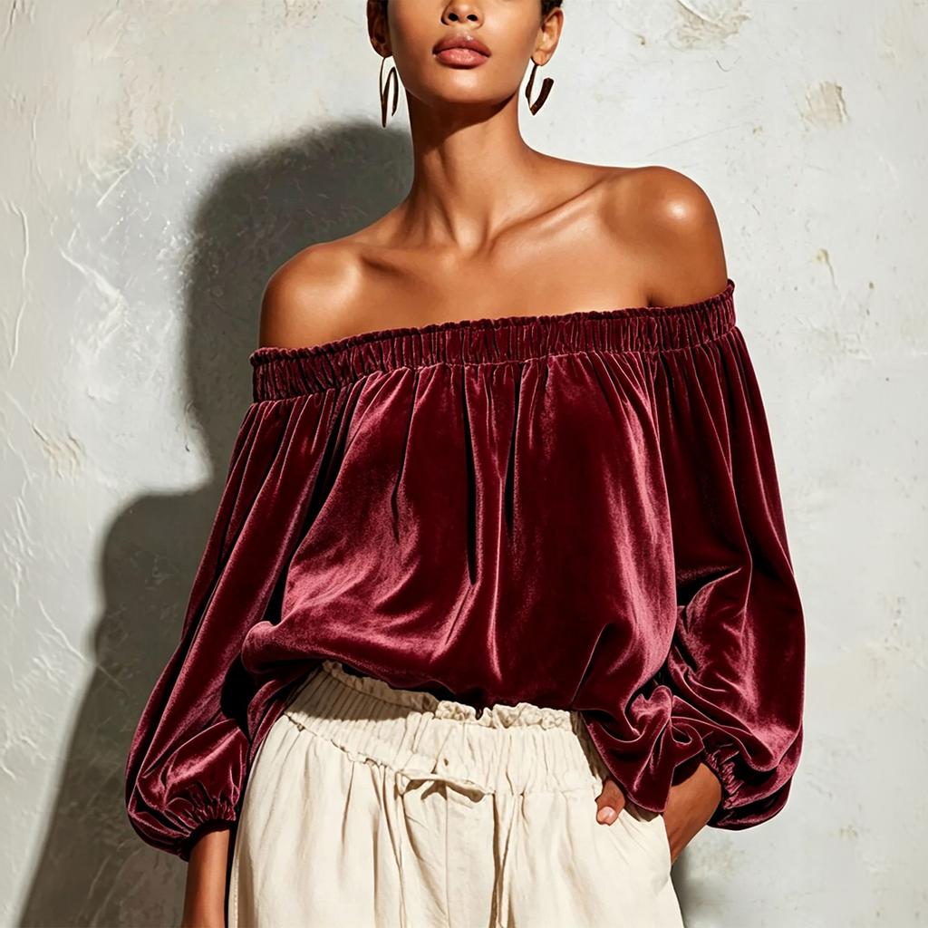 Women's Off-Shoulder Sleeve Blouse Color Casual Top for Daily Wear