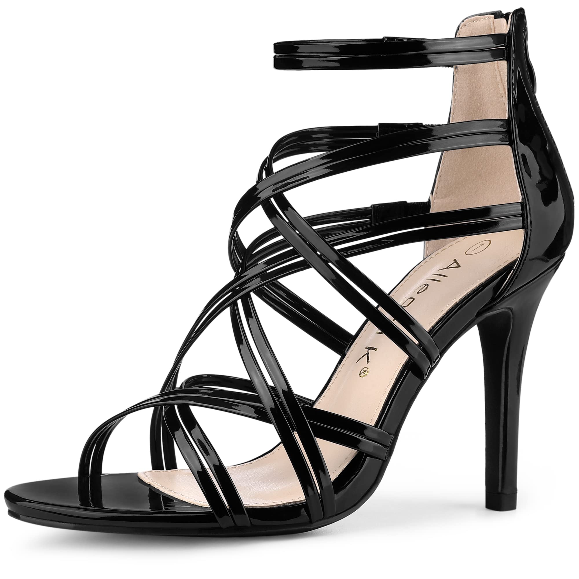 

Allegra K Women s Black Lace-Up Sandals with Open Toe Straps and Stiletto Heels, Size 24.5cm