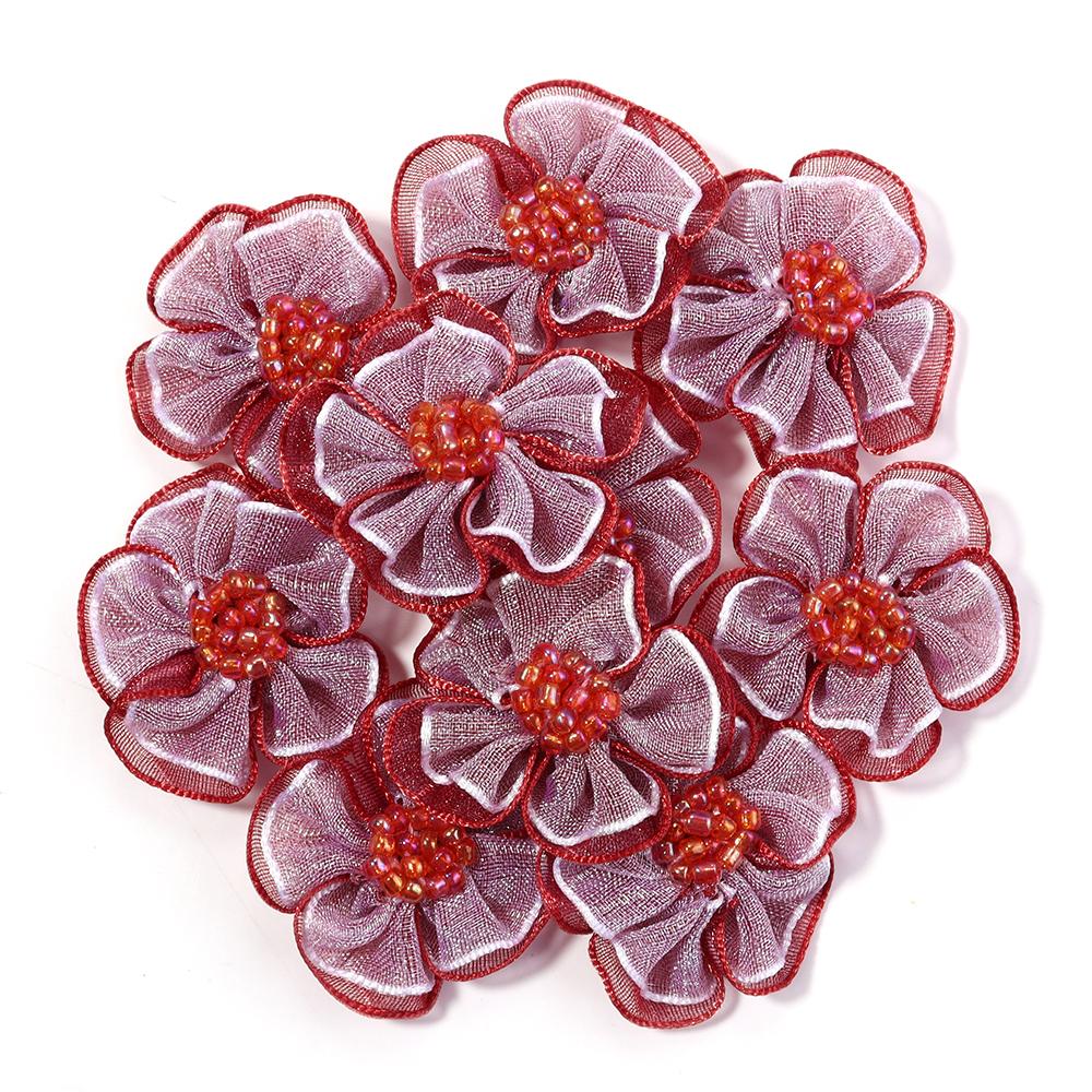 10pcs 3cm Gauze Artificial Flowers Colorful Double Layer Flower Head For DIY Handmade Wedding Party Clothing Headwear Decoration