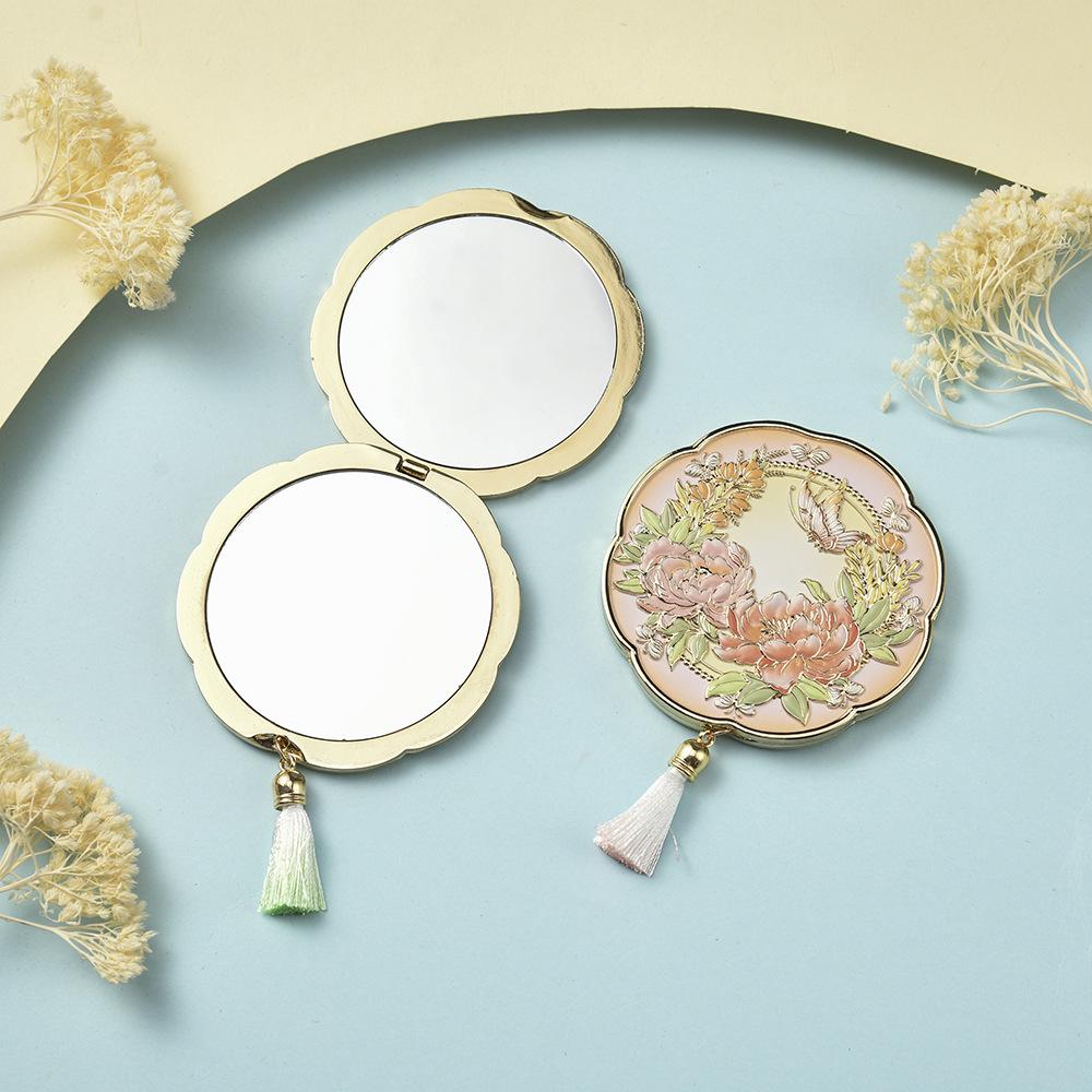 Peony Folding Mirror: Electroplated Metal with Cultural Print - New Chinese Style Souvenir