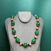 Vintage Retro Court-Style Necklace with Green Agate and Pink Stones