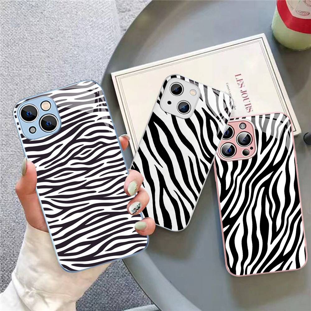Zebra Print Clip Art For IPhone 14 13 12 Mini 11 Pro XS Max X XR 14 Plus Tempered Glass Cover