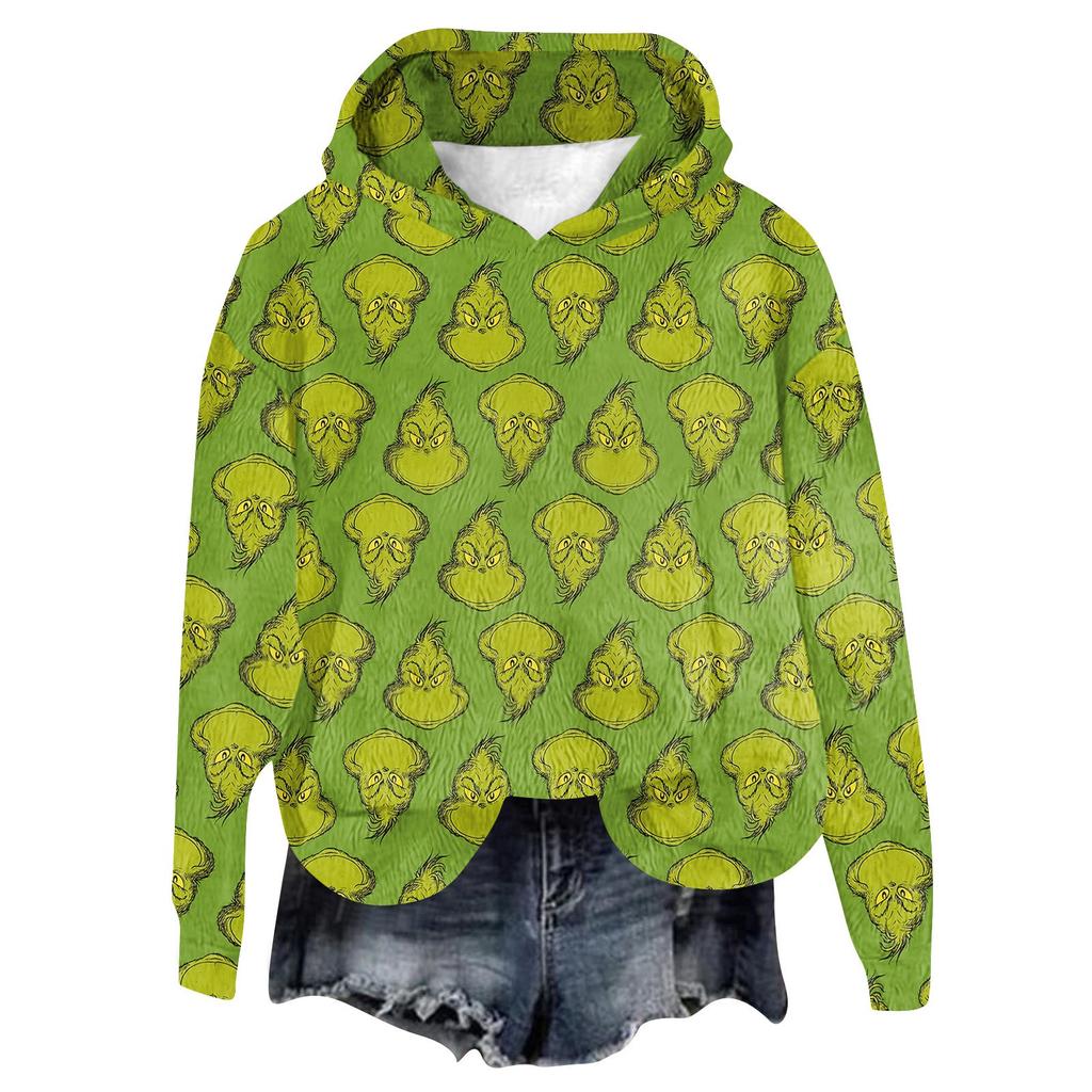 Women's Hooded Long Sleeve Christmas Printed Flannel Top Hooded Sweatshirt
