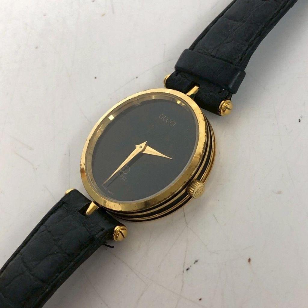 Used GUCCI Gucci Watch Quartz Vintage Black Black Gold Gold Sale SALE Very Popular Top Grade Masterpiece Excellent Luxury Special Carefully Selected