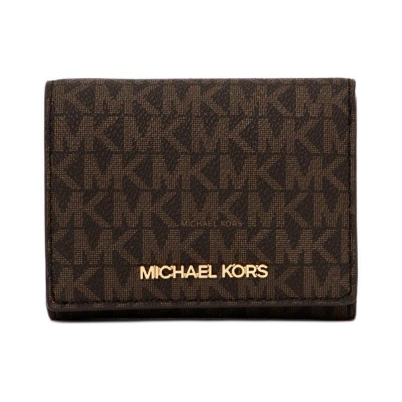 MICHAEL KORS Jet Set Travel Logo Print Snap Fastening Coated Canvas Wallet Medium Women s Brown коричневый