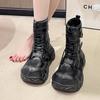 Fashion 8CM Fashion Women's Leather Punk Style Ankle Boots Autumn Winter Heels Chunky Sneakers High Platform Zip Motorcycle Boots Woman
