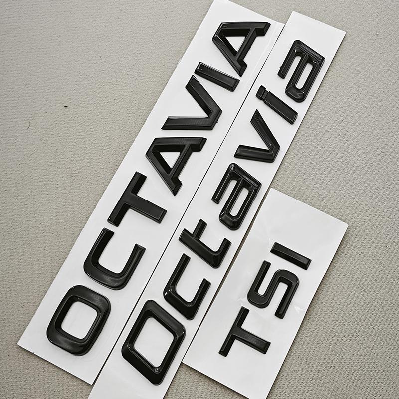 QPZF2 3D ABS Chrome Black Logo OCTAVIA TSI Emblem Letters Car Rear Trunk Badge For Skoda Octavia 1 2 3 4 A5 A7 MK3 Sticker Accessories