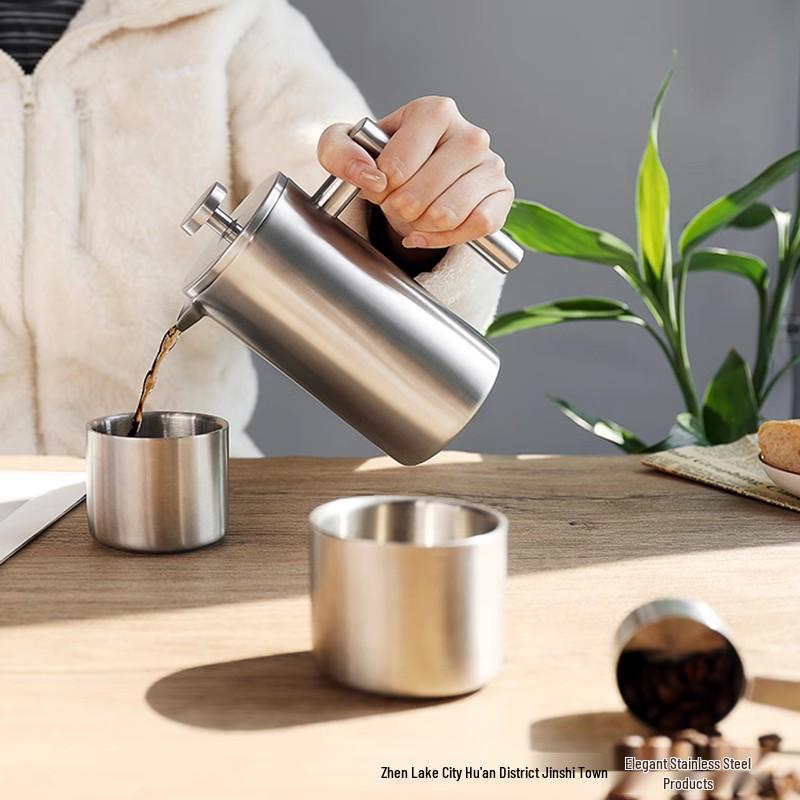 304 Stainless Steel Insulated French Press with Double-Layer Filter, Large Capacity Coffee Pot & Milk Frother