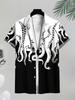 [Design Imprimé, Sans Texture] Chemise Homme Décontractée Noir et Blanc Imprimé Tentacules de Poulpe Cthulhu, GRANDE TAILLE