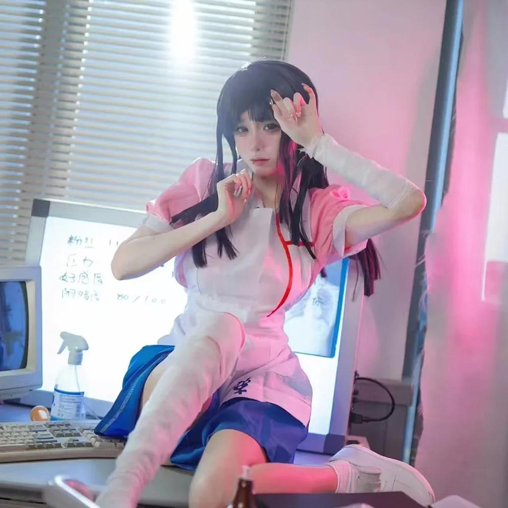 Danganronpa Mikan Tsumiki Cosplay Outfit Mit Perücke Anime Halloween Verzweiflung Ultimative Krankenschwester Uniform Hausmädchen Kostüm Komplettes Set Für Frauen