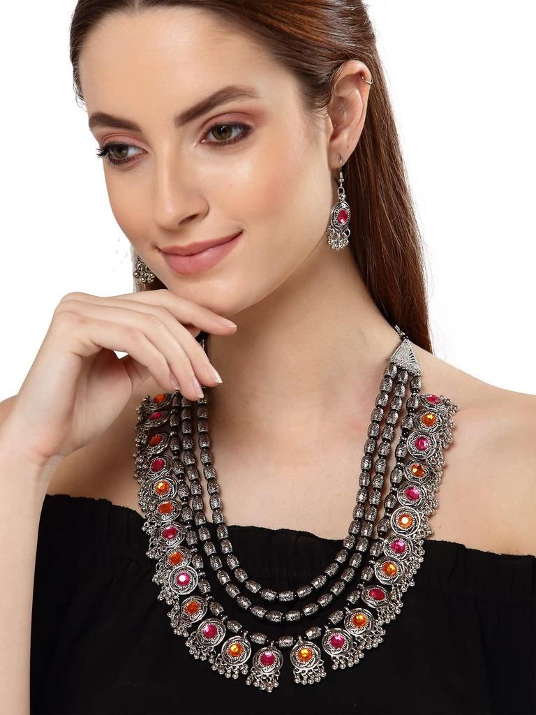 Latest Stylish Fancy Oxidised Silver Tribal Necklace Jewellery Set for Women Multicolor, One, Pure Silver, No Gemstone