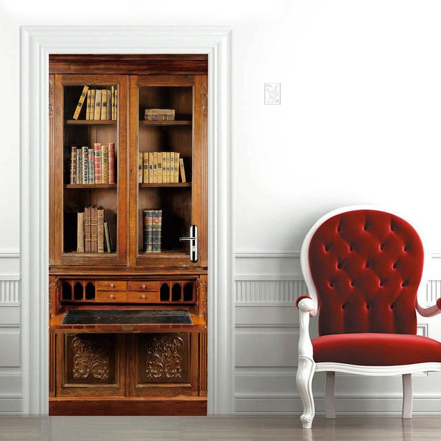 

3D Vintage Книжкова полиця Наклейки на двері Бібліотека Книжкова шафа Домашня спальня Наклейка на шпалери Знімний водонепроникний самоклеючий плакат Фреска 40x120cm
