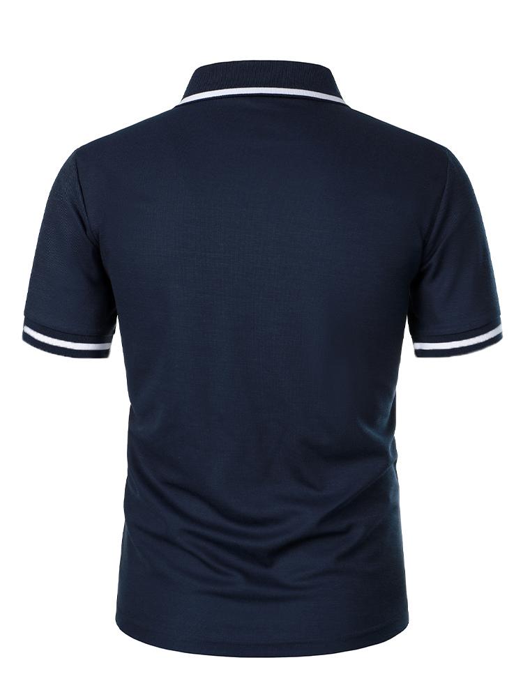 Men's casual fashion solid color short sleeve top lapel men's short sleeve T-shirt Casual fashion solid color top short sleeve