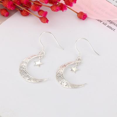 Korea Korean Version Copper Earrings Fashion Retro Accessories Star Moon Earrings Earrings Women's Gift Jewelry