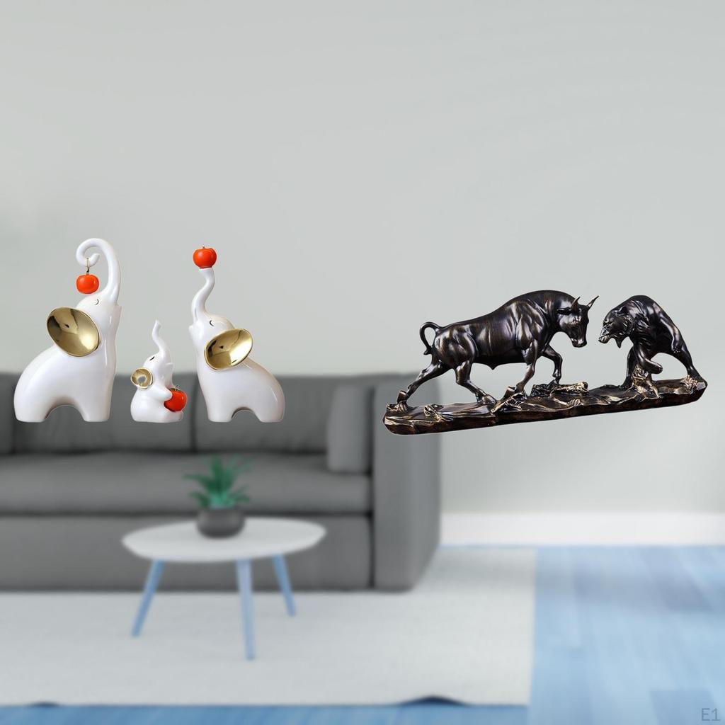 Elephant Family Animal Sculptures And Modern Bull Figurine Feng Shui Bear Cow Cattle Statues for