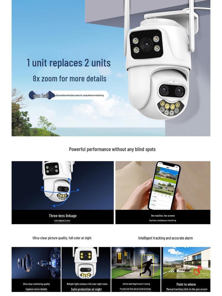 ICSEE 3-Lens 8x Zoom Wireless Outdoor 3K HD Surveillance Camera