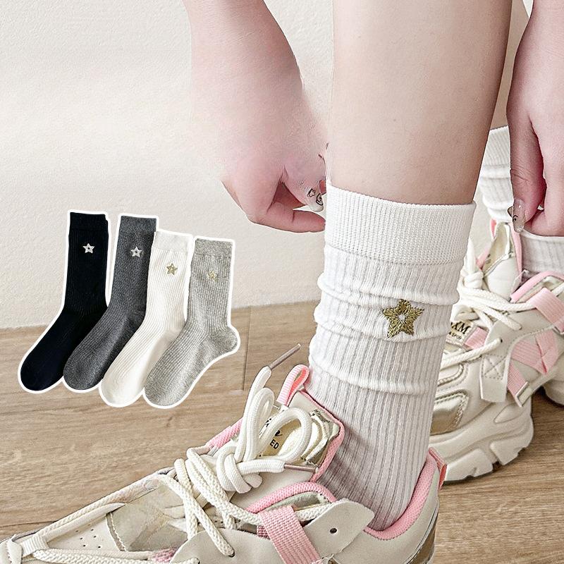 

Women s Spring and Summer Commuting Simple Embroidered Long Stack Socks 1 pair темно-сірий колір