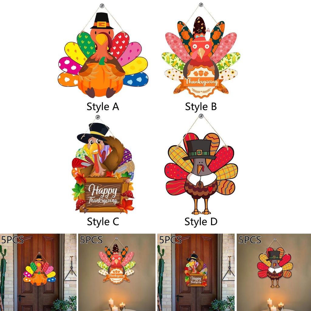 5x Thanksgiving Turkey Door Sign Fall Door Hanger Front Door Harvest Door Hanging Sign Plaque for Wall Tree Housewarming Home