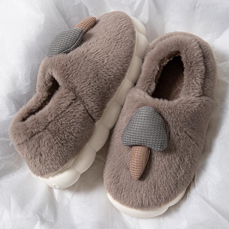 

Mushroom bag heel cotton slippers winter casual hair mop indoor home use velvet thick-soled thermal cotton shoes Size 44-45 [Suitable for 43-44]
