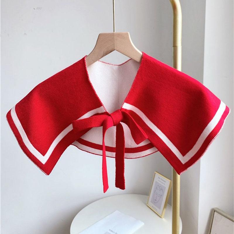 

Fashion Knit Scarf Cute Neck Warmer Circle Fake Collar Front Tie False Collar Women Navy Style Detachable Collar For Women