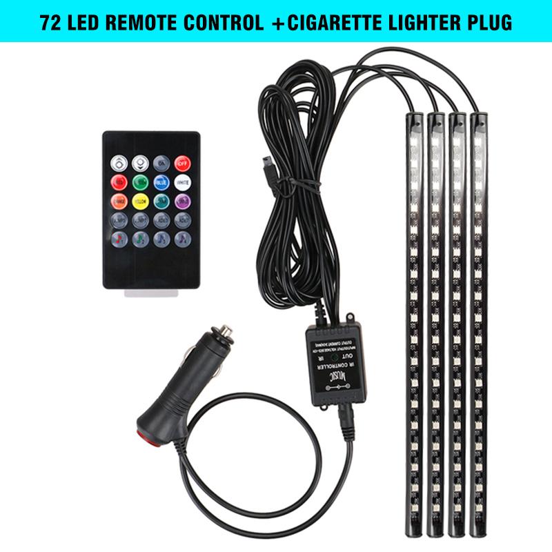 4 In 1 Car Foot Led Lights 72 LED Auto Interior Atmosphere Lamp With App Remote Rgb Auto Neon Ambient Light Car