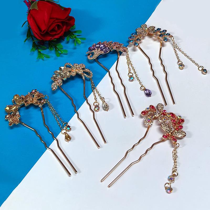Elegant Rhinestone Hairpin  Double-Tooth Hair Bun Comb