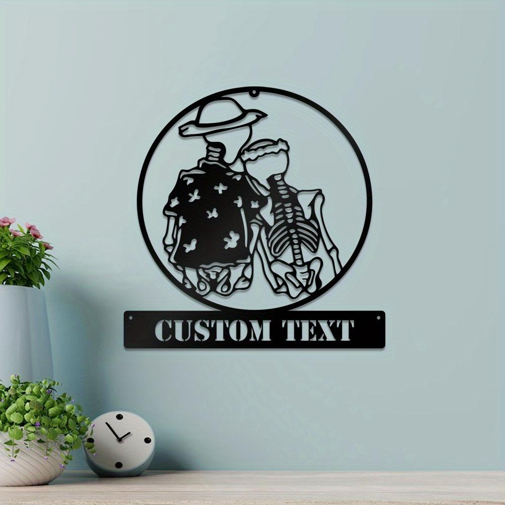 Customizable Candy Skull Metal Sign Personalized Name Wall Decor Indoor Outdoor Valentine Halloween Christmas Gift