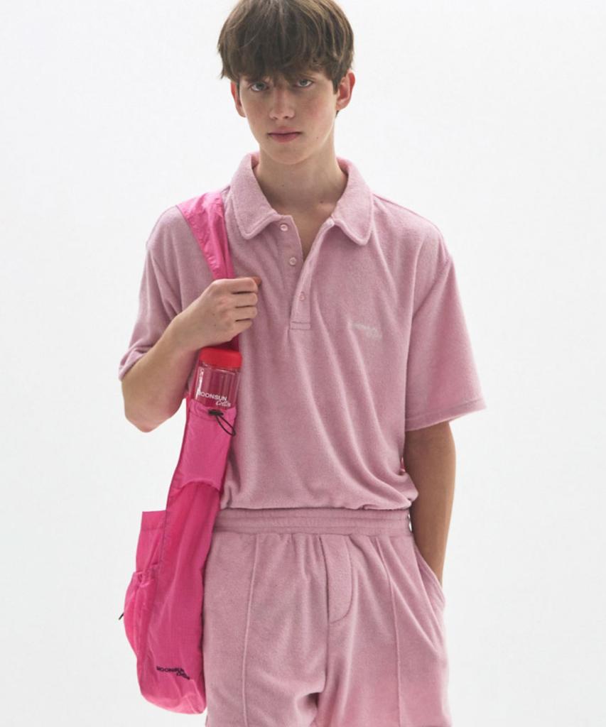 MOONSUN M.C Unisex, Logo Terry Polo Shirt / Pink
