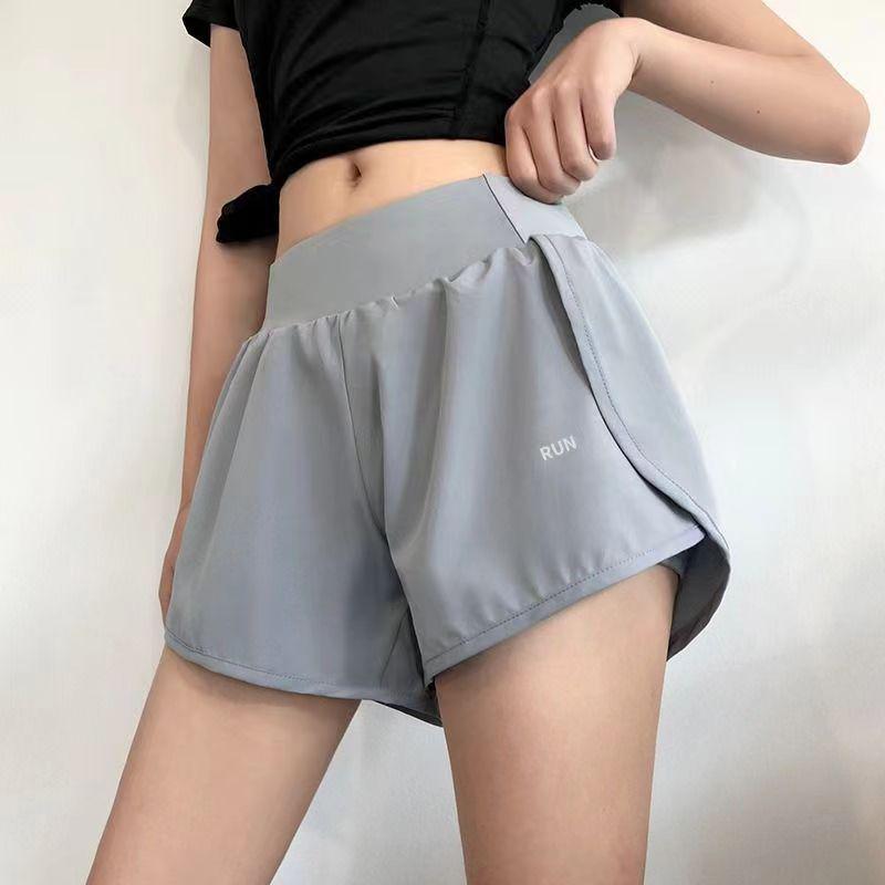 Women's High Waist Double Layer Sports Shorts with Pockets for Running & Yoga