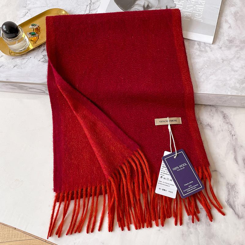 Color solid color matching scarf women's winter new high-end cashmere mother scarf gift