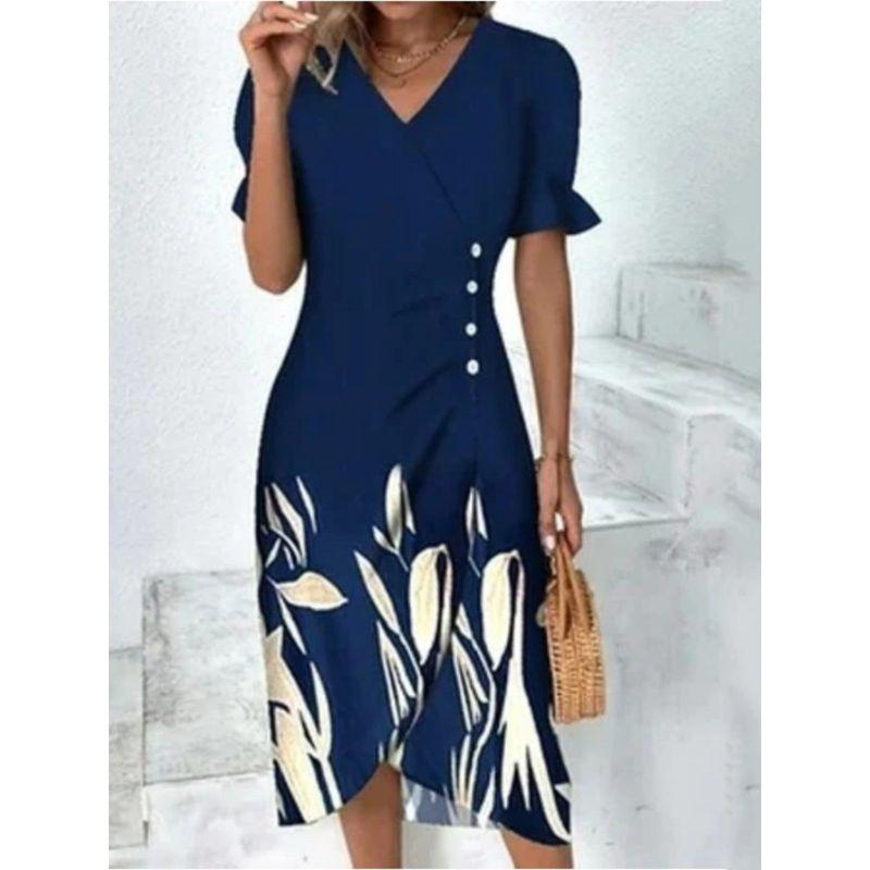 Printed Hem Irregularly Split Dress Print Hem Irregular Slit Dress