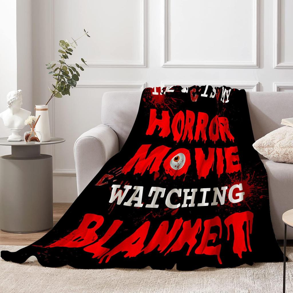 Watching Horror Movies Digital-printed Polyester Bedroom Velvet Flannel Soft Sofa Cover Blanket Fleece Soft Sofa Cover Blankets