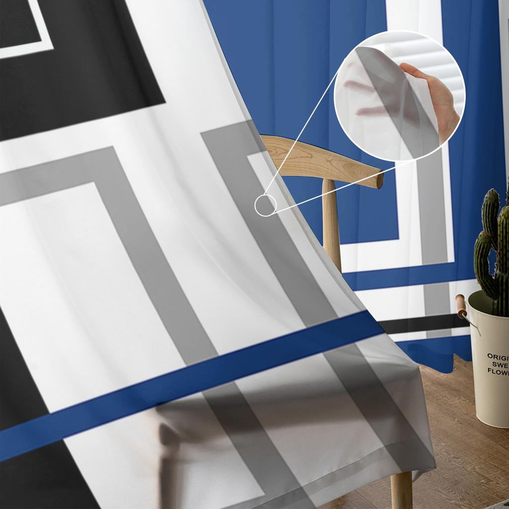 Abstract Geometry Squares Modern Art Blue Sheer Curtains for Living Room Decoration Window Curtains Kitchen Tulle Voile Curtains