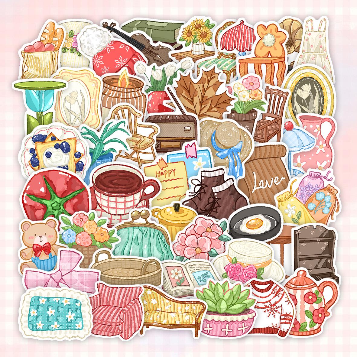 

50 Sheets Watercolor Miniature Object Stickers for Children s Creative Journaling