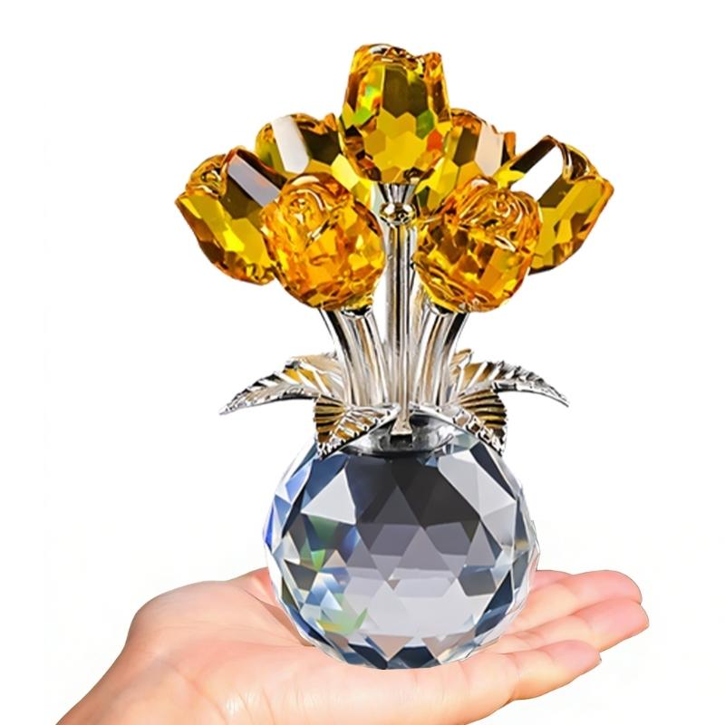 Ornamento Figurine Rosa di Cristallo, Ornamento Bouquet di Cristallo Collezionabili Fiore di Rosa Fatto a Mano Regalo per Moglie Mamma Fidanzata