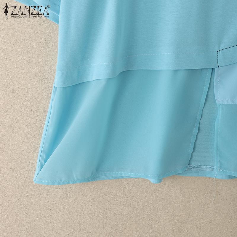 ZANZEA Women Summer Round Neck Short Sleeve Casual T-Shirts