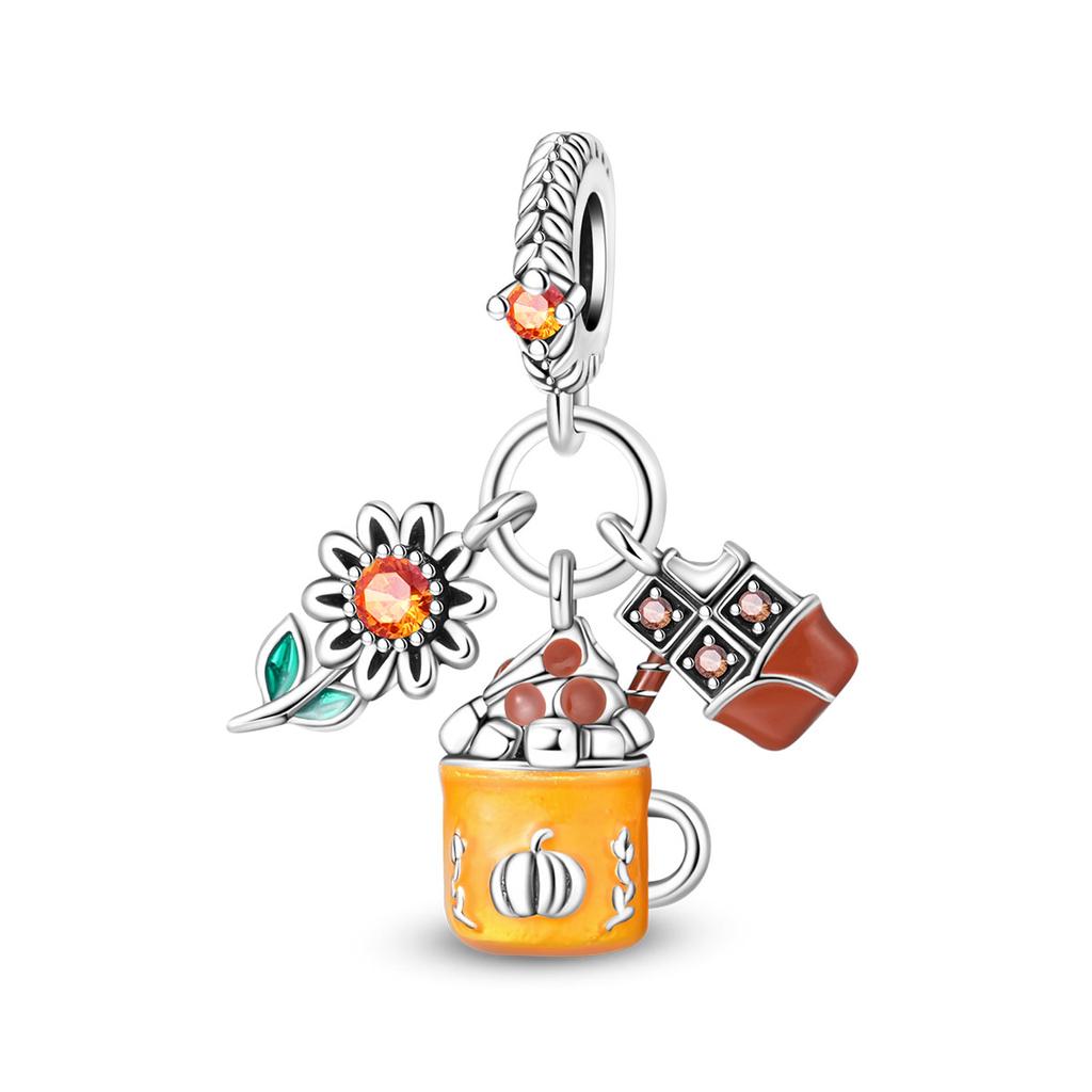 Original S925 Silver Plated Autumn Maple Leaf Pumpkin Camera Charm Beads Fit DIY Bracelet Fine Birthday Jewelry Gifts