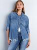 Women's Ripped Irregular Fringed Denim Shirt