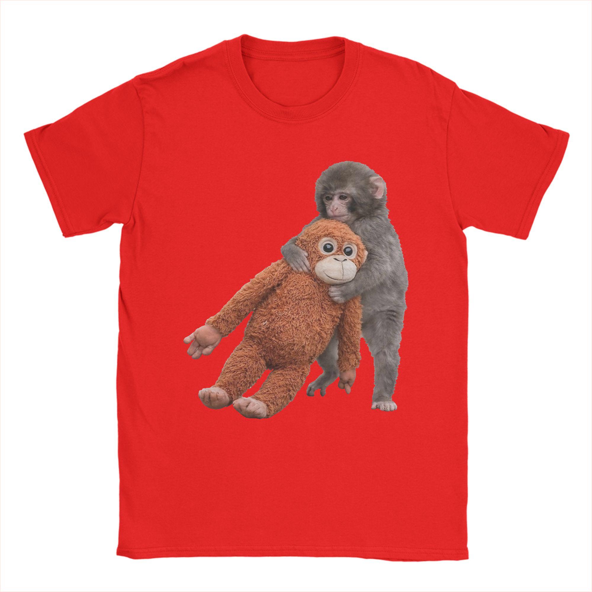 

Novelty Baby Macaque Hugging Punch Monkey TShirt for Men O Neck Cotton T Shirts Short Sleeve Tee Shirt Gift Idea Tops S