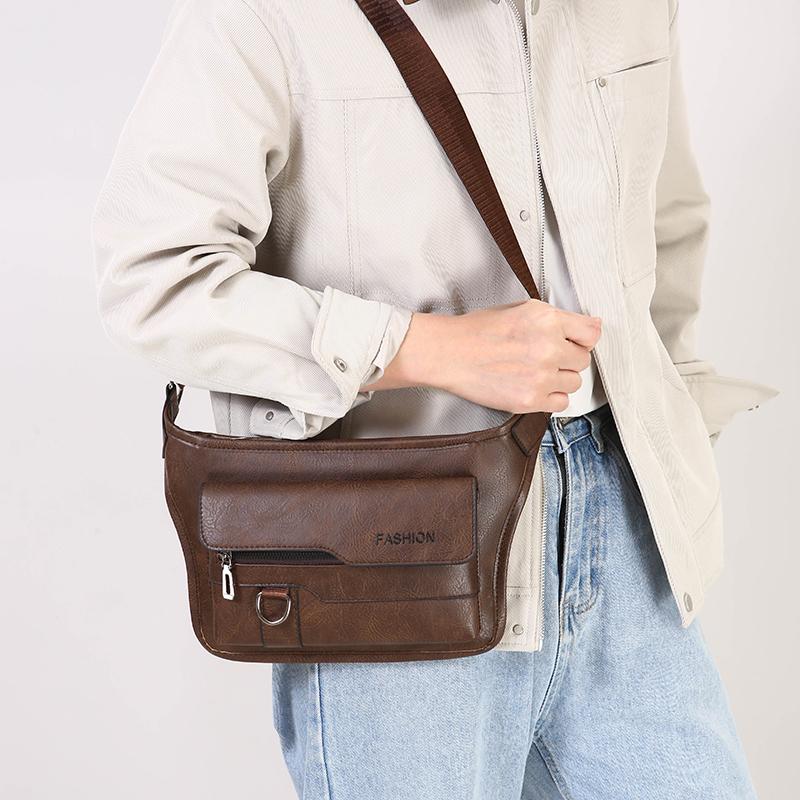 Men's Crossbody Bag Chest Bags High Quality Shoulder Bag Chest Bag for Men Fashion Business Messenger Bag PU Leather Waist Bags