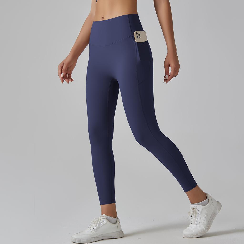 High-waisted Nude-feeling Yoga Pants for Women, Quick-dry, Tight-fitting, with Pockets, Suitable for Running and Yoga