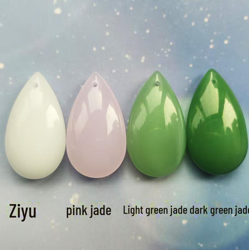 White & Green Jade Water Drop Crystal Pendant Necklace